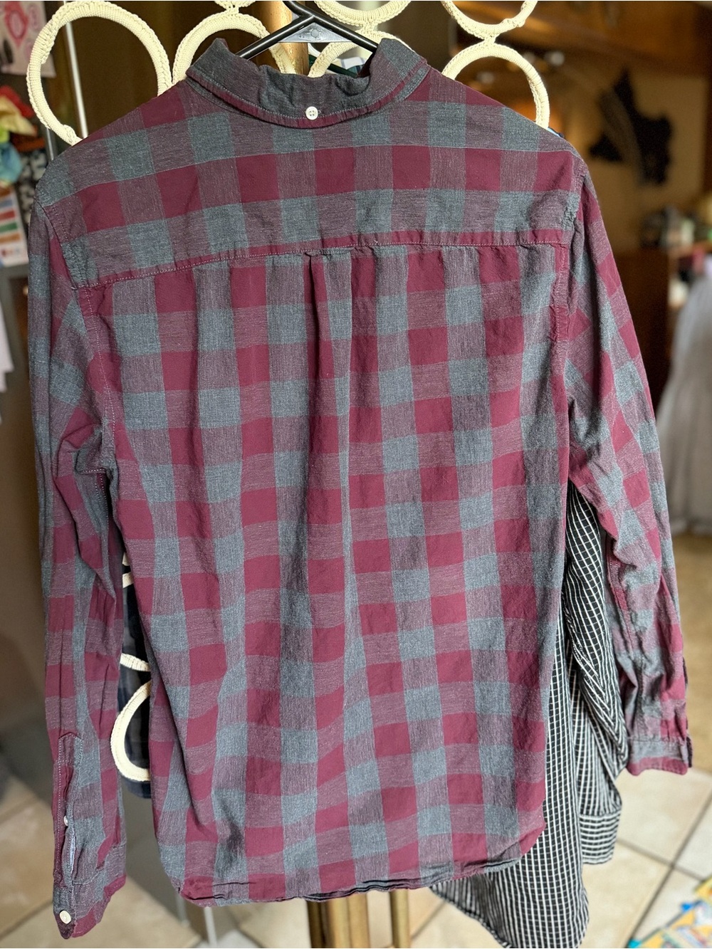 Aeropostale Men's Burgundy and Gray Plaid Button-Down Shirt - Picture 5 of 6